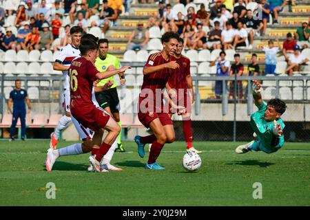 Rome, Italie. 31 août 2024. Leonardo Graziani de Roma U20 pendant le match Roma U20 vs Bologna U20 3ème jour du Championnat Italien de Football Primavera 1 au stade Tre Fontane le 31 août 2024 - Rome, Italie (crédit image : © Roberto Bettacchi/Pacific Press via ZUMA Press Wire) USAGE ÉDITORIAL SEULEMENT! Non destiné à UN USAGE commercial ! Banque D'Images