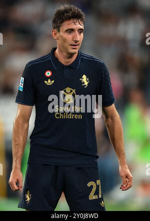 Turin, Italie. 1er septembre 2024. Andrea Cambiaso de la Juventus lors du match de Serie A au stade Allianz, Turin. Le crédit photo devrait se lire : Jonathan Moscrop/Sportimage crédit : Sportimage Ltd/Alamy Live News Banque D'Images