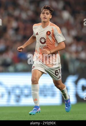 Turin, Italie. 1er septembre 2024. Niccolo Pisilli de L'AS Roma lors du match de Serie A au stade Allianz, Turin. Le crédit photo devrait se lire : Jonathan Moscrop/Sportimage crédit : Sportimage Ltd/Alamy Live News Banque D'Images