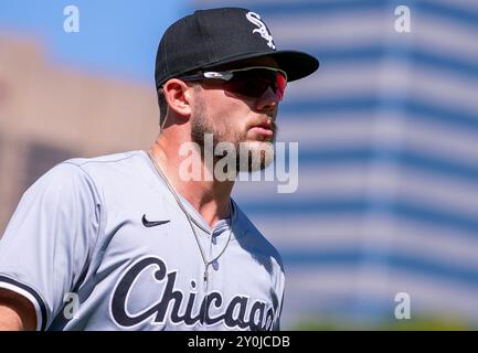 Baltimore, États-Unis. 02 septembre 2024. BALTIMORE, MD - 02 SEPTEMBRE : Zach Deloach (31), joueur de droite des Chicago White Sox, avant un match de la MLB entre les Orioles de Baltimore et les White Sox de Chicago, le 2 septembre 2024, à Orioles Park à Camden Yards, à Baltimore, Maryland. (Photo de Tony Quinn/SipaUSA) crédit : Sipa USA/Alamy Live News Banque D'Images