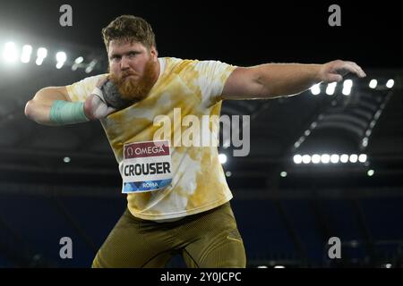 Ryan Crouser des États-Unis d'Amérique participe à la finale de lancer de disque masculin lors de la réunion d'athlétisme de la Diamond League à Rome, Italie, le 30 août 2024. Ryan Crouser s'est classé premier. Banque D'Images