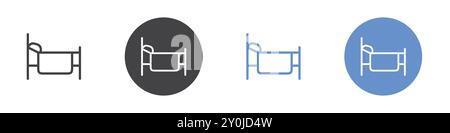 Icône de lit Flat Set dans la marque vectorielle de contour de couleur noir et blanc Illustration de Vecteur