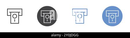 Icône de retrait d'argent liquide ensemble plat en noir et blanc marque vectorielle de contour de couleur Illustration de Vecteur