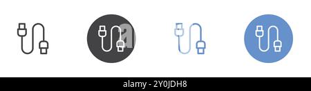 Icône de câble de données ensemble plat dans la marque vectorielle de contour de couleur noir et blanc Illustration de Vecteur
