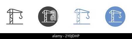 Icône de grue de construction Flat Set dans la marque de vecteur de contour de couleur noire et blanche Illustration de Vecteur
