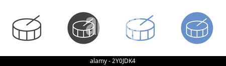 Icône de tambour Flat défini dans la marque vectorielle de contour de couleur noir et blanc Illustration de Vecteur
