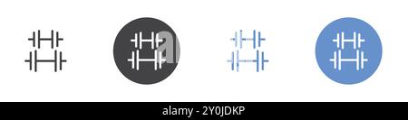 Icône haltères Flat Set dans la marque vectorielle de contour de couleur noir et blanc Illustration de Vecteur