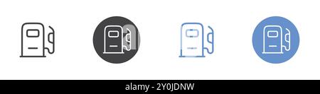 Icône de station-service ensemble plat dans la marque de vecteur de contour de couleur noir et blanc Illustration de Vecteur