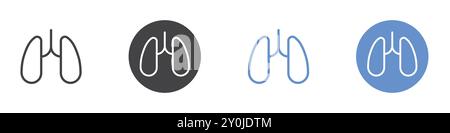Poumons icône Flat Set en noir et blanc couleur contour vectoriel marque Illustration de Vecteur
