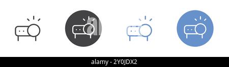 Icône de projecteur Flat Set dans la marque vectorielle de contour de couleur noir et blanc Illustration de Vecteur