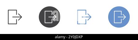 Icône de déconnexion Flat Set dans la marque vectorielle de contour de couleur noir et blanc Illustration de Vecteur