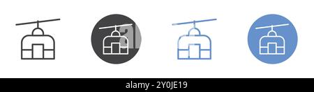 Icône ski Lift Flat Set dans la marque vectorielle de contour de couleur noire et blanche Illustration de Vecteur