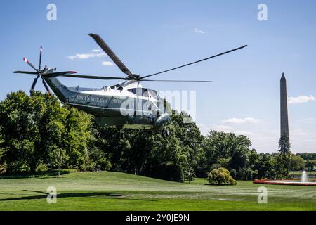 Washington, États-Unis. 02 septembre 2024. Le président quitte, via Marine One, la Maison Blanche à Washington, DC crédit : SOPA images Limited/Alamy Live News Banque D'Images