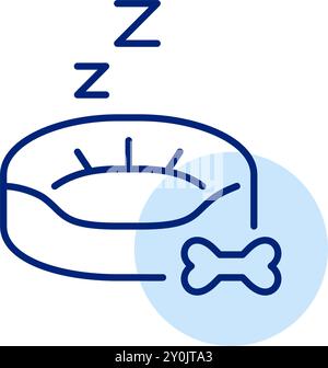 Lit pour chien avec symboles de sommeil et os. Meubles confortables pour animaux de compagnie. Icône de contour pixel Perfect, modifiable Illustration de Vecteur