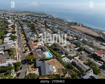 Rancho Palos Verdes, États-Unis. 02 septembre 2024. L'électricité et le gaz ont été coupés à 140 maisons dans la zone Seaview de Rancho Palos Verdes en raison de l'activité du toboggan. Les maisons supplémentaires dans la région seront également coupées de courant, et il y a des évacuations obligatoires en raison de la possibilité que la zone glisse dans la mer. 9/2/2024 Rancho Palos Verdes, CA., USA (photo de Ted Soqui/Sipa photo USA) crédit : Sipa USA/Alamy Live News Banque D'Images