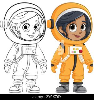 Art de la couleur et de la ligne d'un jeune astronaute Illustration de Vecteur