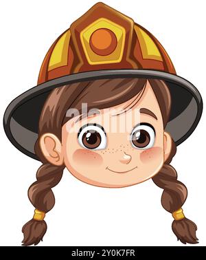 Fille souriante portant un casque de pompier Illustration de Vecteur