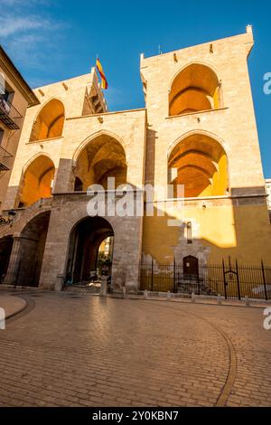 Torres de quart, Placa de Santa ursula, Valence, Espagne. Banque D'Images