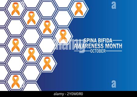 Spina Bifida Awareness Month octobre fond d'écran avec formes et typographie, bannière, carte, affiche, modèle. Mois de sensibilisation au spina bifida, contexte Illustration de Vecteur