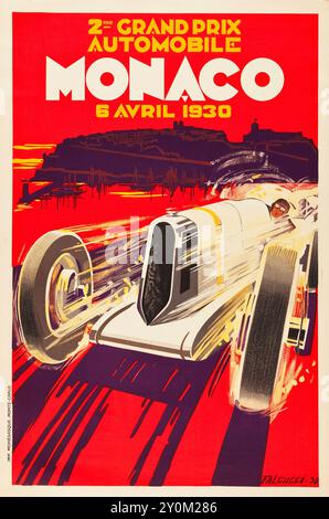 Affiche de moteur vintage - affiche de voyage du Grand Prix de Monaco (automobile Club de Monaco, 1930) Banque D'Images