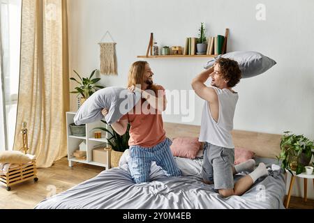 Joyeux couple profite d'un moment amusant ensemble dans leur espace accueillant à la maison. Banque D'Images