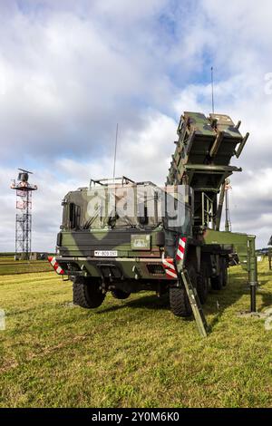 Système de défense des missiles sol-air (SAM) mobiles MIM-104 Patriot de l'armée allemande. Allemagne - 23 août 2014 Banque D'Images