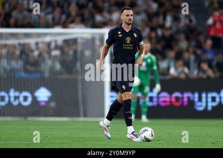 Federico Gatti de la Juventus FC en action lors du match de Serie A entre la Juventus FC et l'AS Roma au stade Allianz le 1er septembre 2024 à Turin, Italie . Banque D'Images