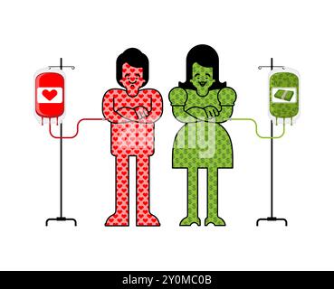 Transfusion d'amour. Tomber amoureux d'une machine de transfusion sanguine. Concept de maladie de l'amour. Illustration de Vecteur