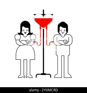 Transfusion d'amour. Tomber amoureux d'une machine de transfusion sanguine. Concept de maladie de l'amour. Illustration de Vecteur
