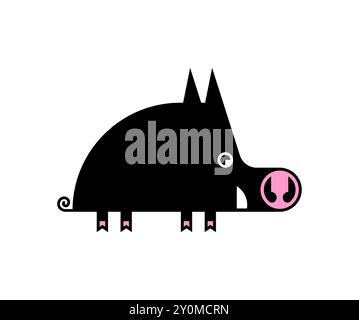 Style de bande dessinée de sanglier. Porc mignon isolé. Cochon sauvage Illustration de Vecteur