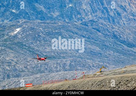 Un vol d'Air greenland arrivant pour atterrir à Nuuk, au Groenland Banque D'Images