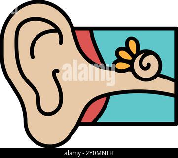 Dessin animé d'une oreille avec une spirale dessus. L'oreille est dessinée dans un style de dessin animé avec un fond bleu Illustration de Vecteur