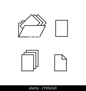 Icônes de fichier et de document. Motifs simples de contour noir. Symboles de plieuse, de feuille et de papier. Illustration vectorielle. Illustration de Vecteur