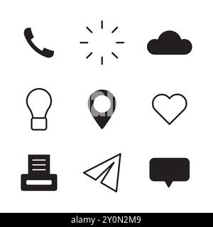 Icônes de communication et de technologie. Design simple en noir et blanc. Illustration vectorielle. Illustration de Vecteur