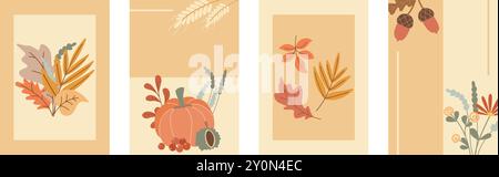 Ensemble de modèles d'automne pour la conception d'invitations de Thanksgiving, vente, cartes, flyers et autres conceptions. Fond vertical de chute avec espace de copie Illustration de Vecteur