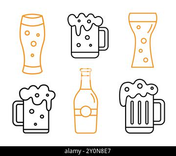 Oktoberfest Beer Doodle Icons Set. Pub, boissons au bar Illustration de Vecteur