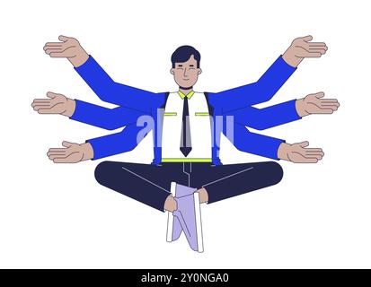 Employé efficace avec personnage de dessin animé 2D à bras multiples Illustration de Vecteur