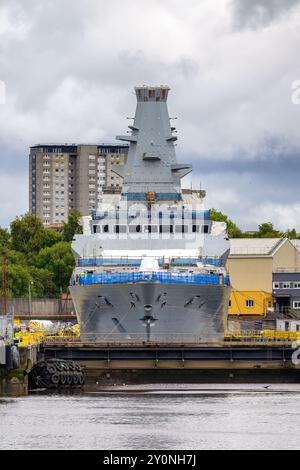 Le futur HMS Glasgow (F88) est la première des huit frégates de type 26 construites par BAE Systems dans leurs chantiers navals Scotstoun et Govan à Glasgow. Banque D'Images