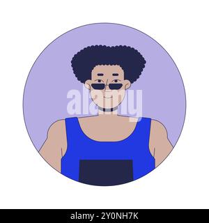 Lunettes de soleil homme hispanique avec corps athlétique 2D linéaire illustration d'avatar vectoriel Illustration de Vecteur