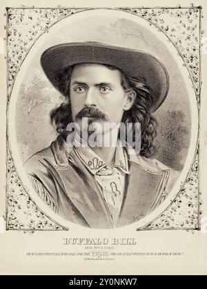 Portrait illustré de Buffalo Bill aka William Frederick Cody, 26 février 1846 - oeuvre de Samuel S. Frizzell Banque D'Images