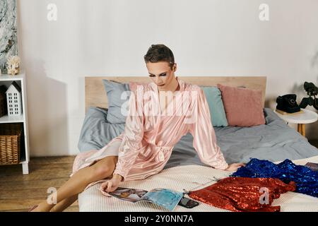 Un salon Drag queen attrayant avec magazine dans une chambre élégante. Banque D'Images