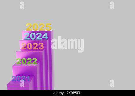 Une série de blocs roses avec les chiffres 2025, rendu 3D. Banque D'Images