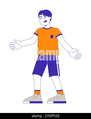 Garçon asiatique portant le personnage de dessin animé 2D uniforme de sports de football Illustration de Vecteur