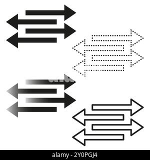 Vecteur double flèche. Motif de flèche en gras. Contour de flèche en pointillés. Flèche dégradée. Illustration de Vecteur