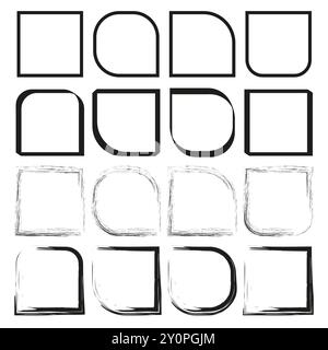 Collection de cadres géométriques. Angles arrondis. Contours carrés dessinés à la main. Eléments de bordure abstraits. Illustration de Vecteur