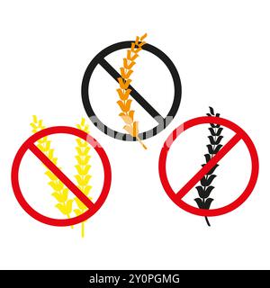 Aucune icône de blé. Panneau « grain interdit ». Symbole d'avertissement d'allergie. Illustration colorée de blé. Illustration de Vecteur