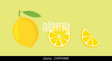 Ensemble d'icônes de fruits de citron frais. Vecteur de fruit de citron jaune. Illustration de Vecteur
