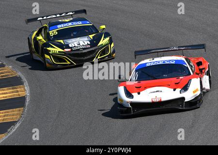 Scarperia, Italie - 13 juillet 2024 : Ferrari 488 GT3 de l'équipe PELLIN RACING pilotée par Haugen Thor et Ruberti Paolo en action lors de l'ACI CSAI Racing Weeke Banque D'Images