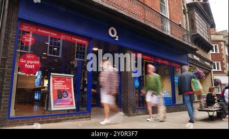 Le magasin de téléphonie mobile O2 à Winchester, Royaume-Uni Banque D'Images