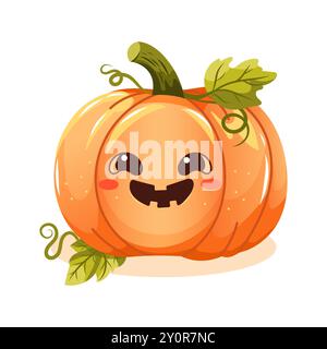 Illustration vectorielle de citrouille charmante et ludique avec un sourire joyeux et dentelé, parfait pour les designs à thème d'Halloween Illustration de Vecteur